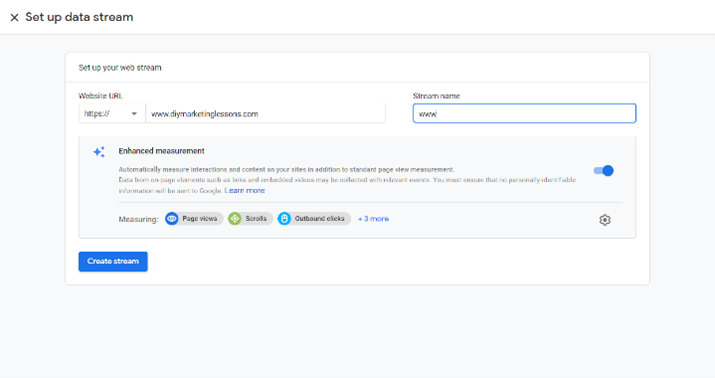 google analytics setup data stream